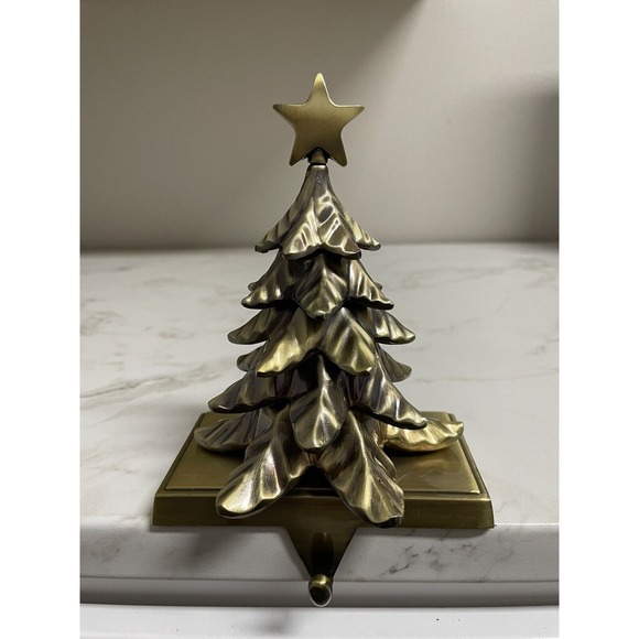 Bronze Metal 3D Christmas Tree Stocking Hanger Mantel Fireplace Hook Holder - Picture 2 of 11